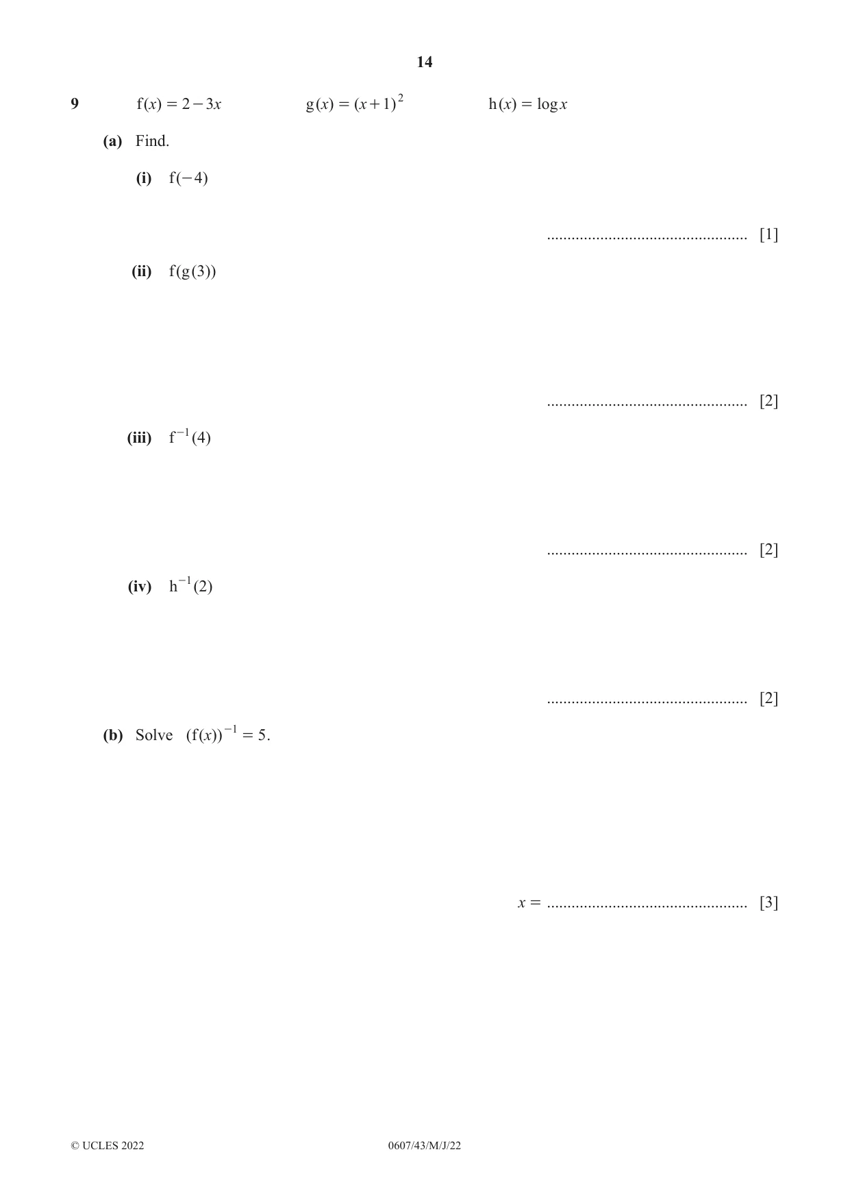 Cambridge IGCSE Mathematics - International 0607 2022 May/June Paper 4 · Variant 3 question paper, page 14 of 20