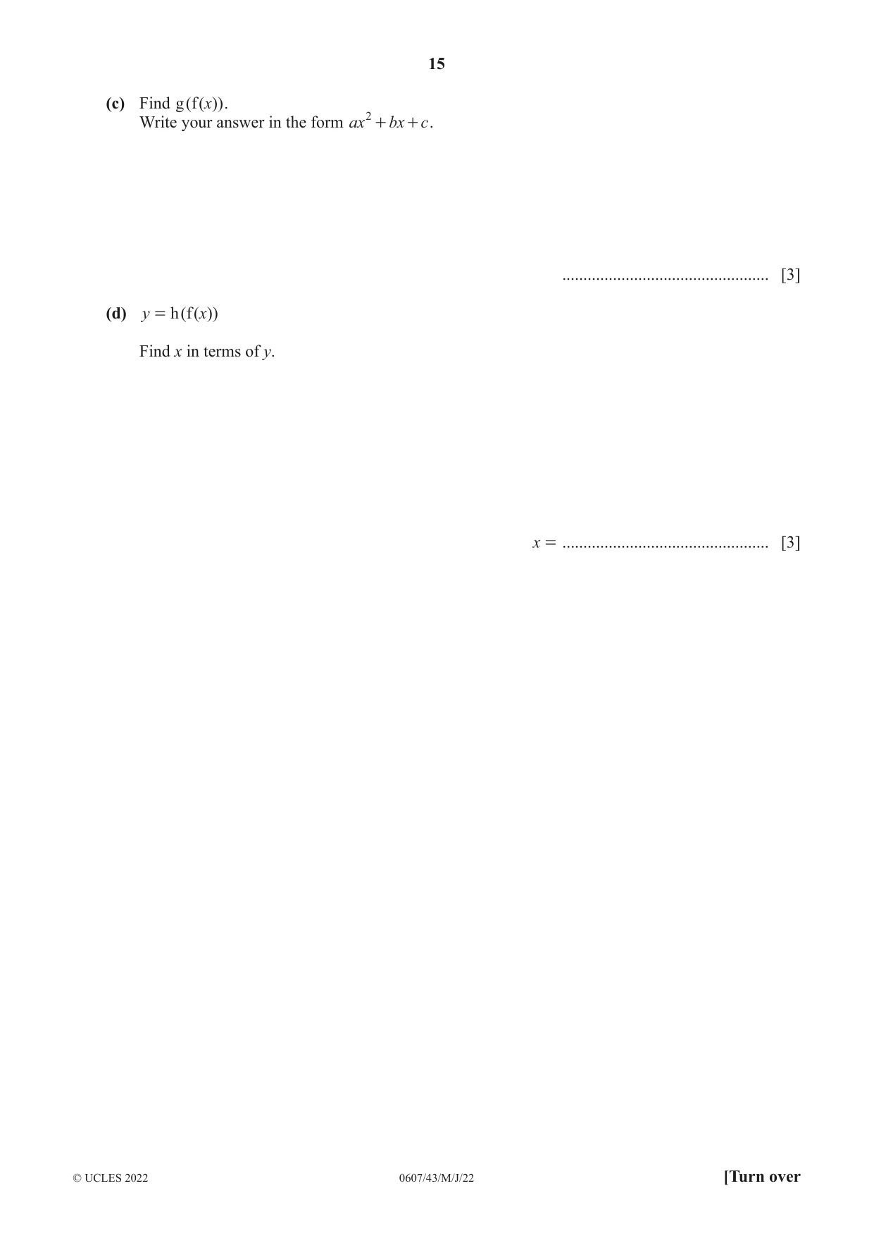 Cambridge IGCSE Mathematics - International 0607 2022 May/June Paper 4 · Variant 3 question paper, page 15 of 20