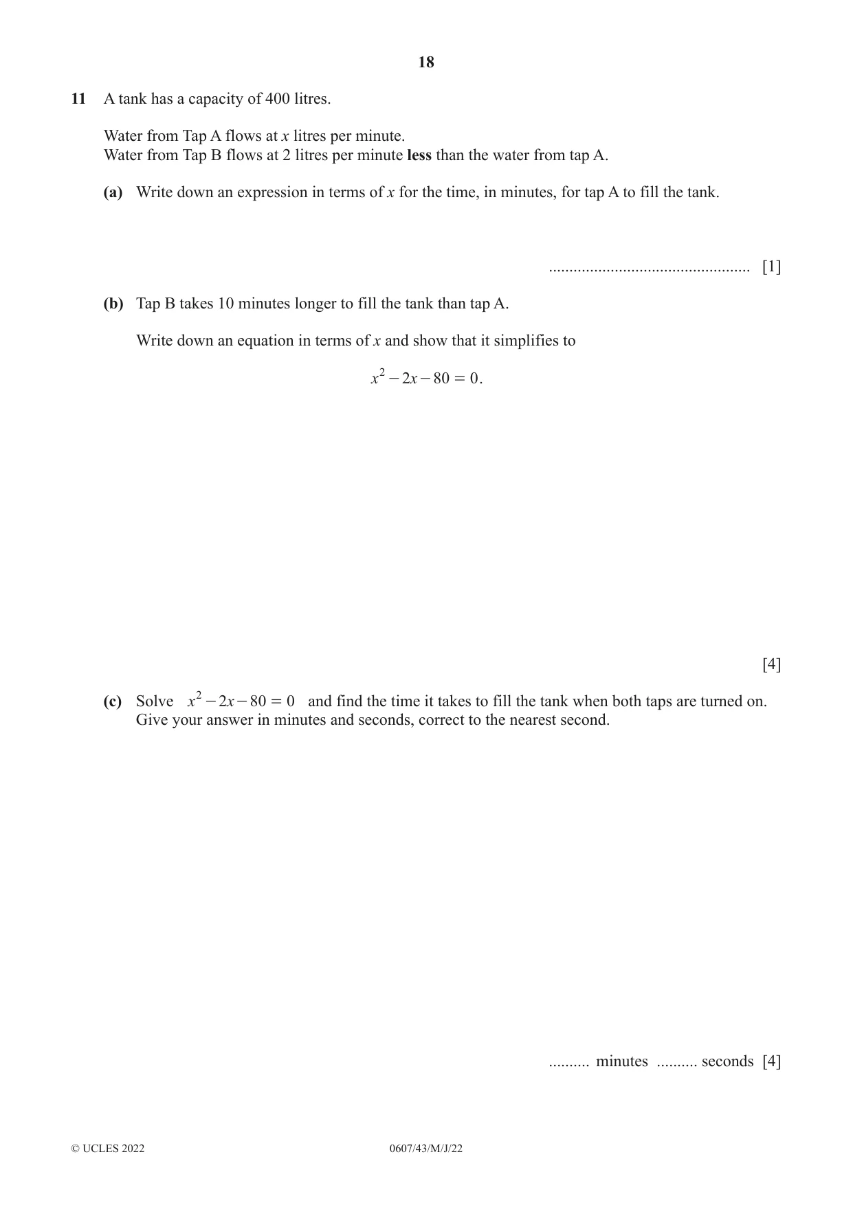 Cambridge IGCSE Mathematics - International 0607 2022 May/June Paper 4 · Variant 3 question paper, page 18 of 20