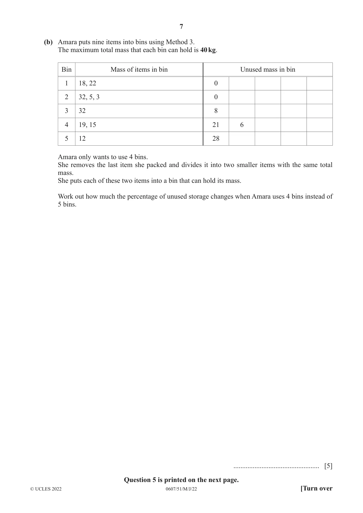 Cambridge IGCSE Mathematics - International 0607 2022 May/June Paper 5 · Variant 1 question paper, page 7 of 8