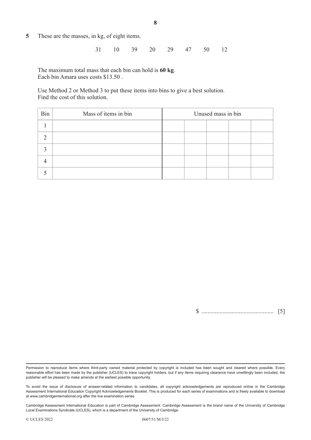 Cambridge IGCSE Mathematics - International 0607 2022 May/June Paper 5 · Variant 1 question paper, page 8 of 8