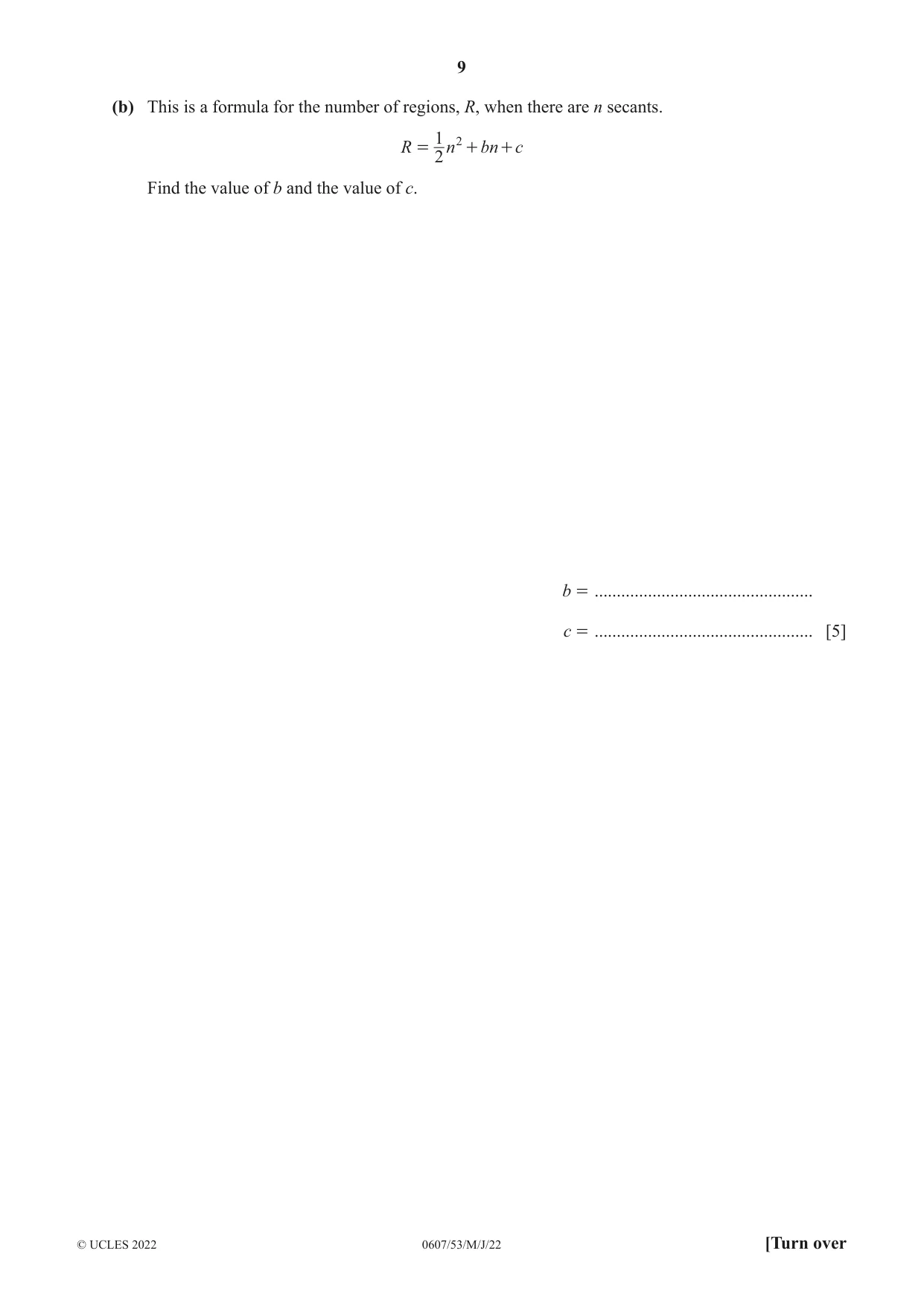 Cambridge IGCSE Mathematics - International 0607 2022 May/June Paper 5 · Variant 3 question paper, page 9 of 12