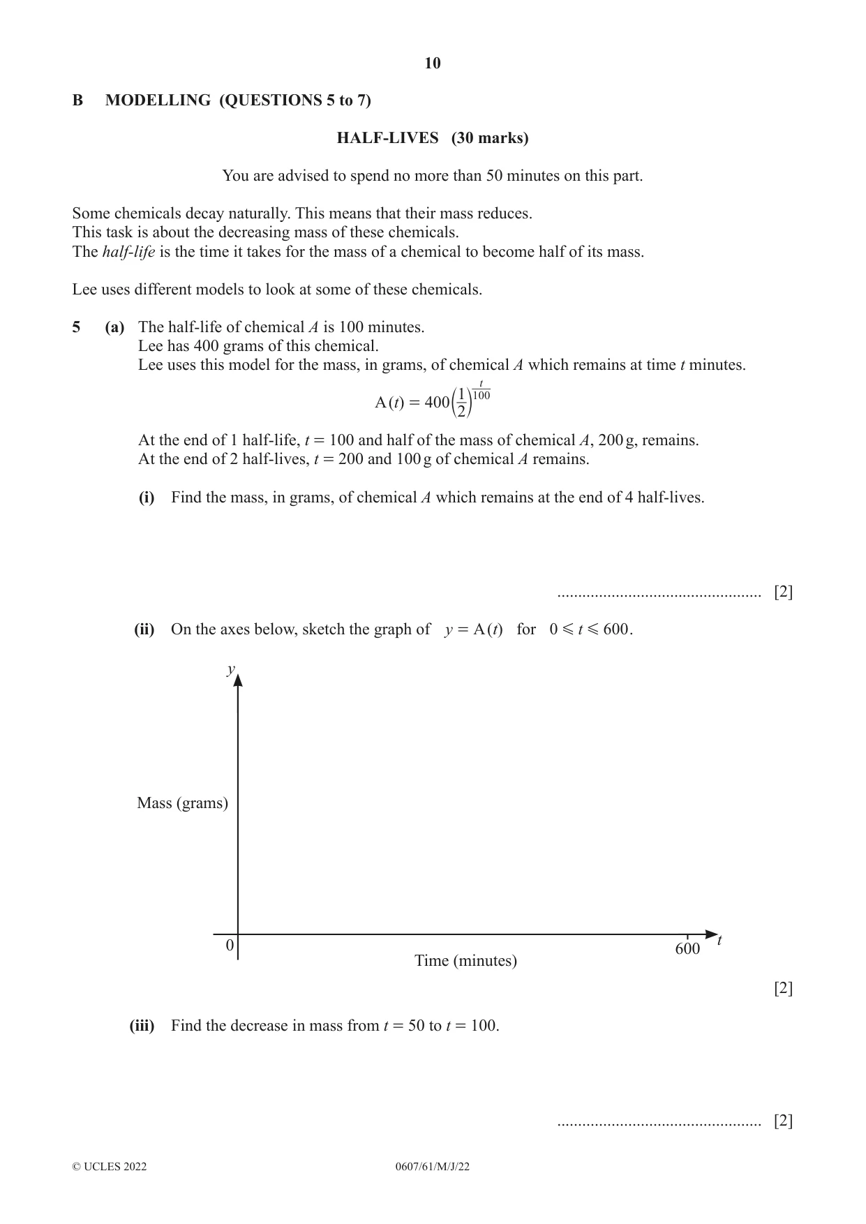 Cambridge IGCSE Mathematics - International 0607 2022 May/June Paper 6 · Variant 1 question paper, page 10 of 16