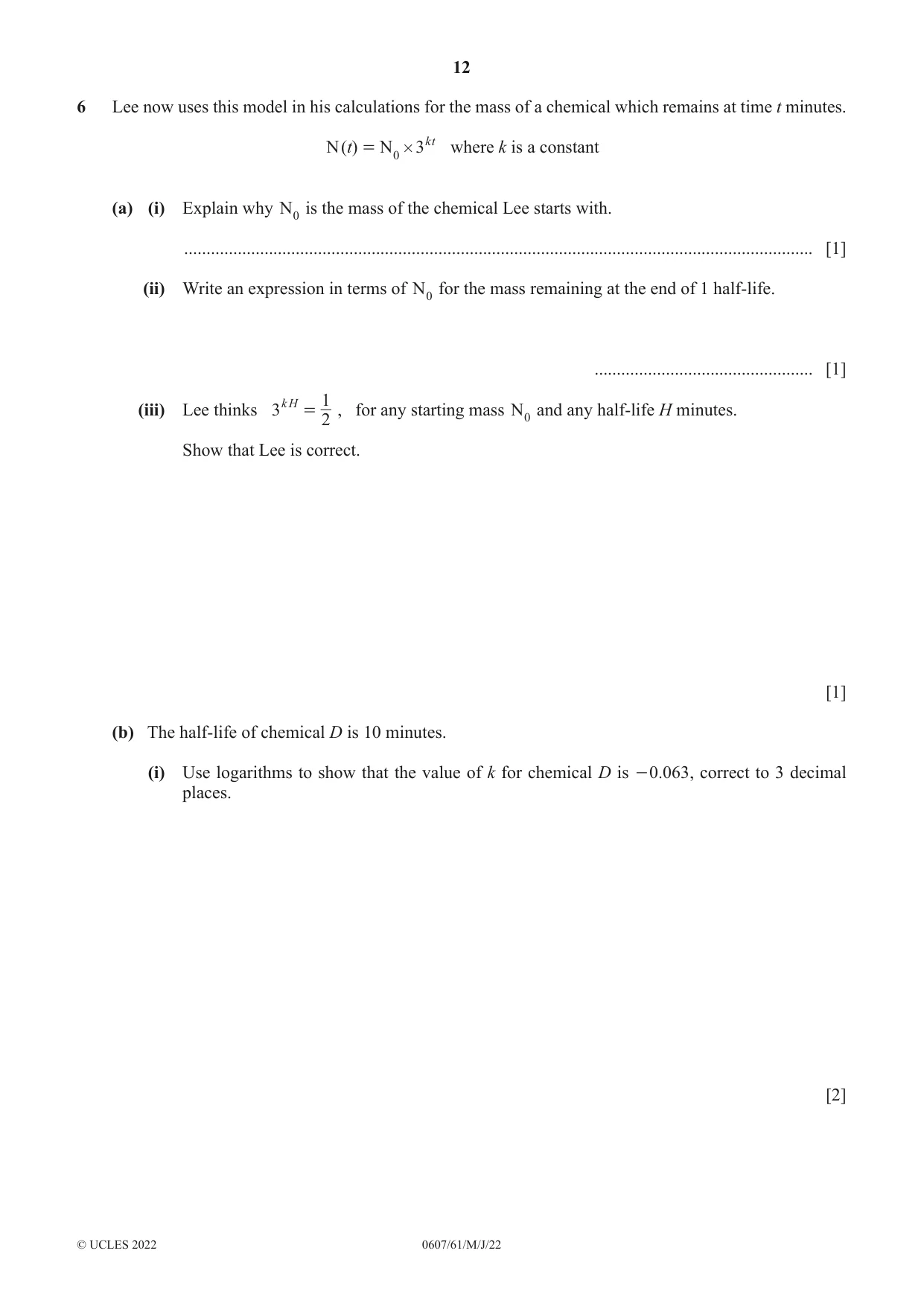 Cambridge IGCSE Mathematics - International 0607 2022 May/June Paper 6 · Variant 1 question paper, page 12 of 16