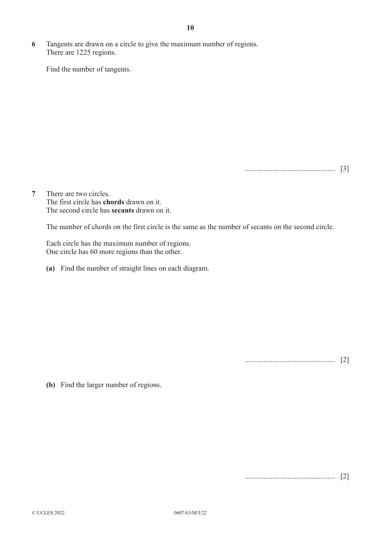 Cambridge IGCSE Mathematics - International 0607 2022 May/June Paper 6 · Variant 3 question paper, page 10 of 16