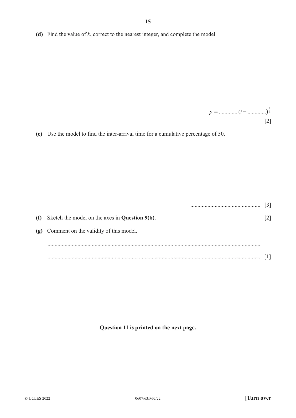 Cambridge IGCSE Mathematics - International 0607 2022 May/June Paper 6 · Variant 3 question paper, page 15 of 16