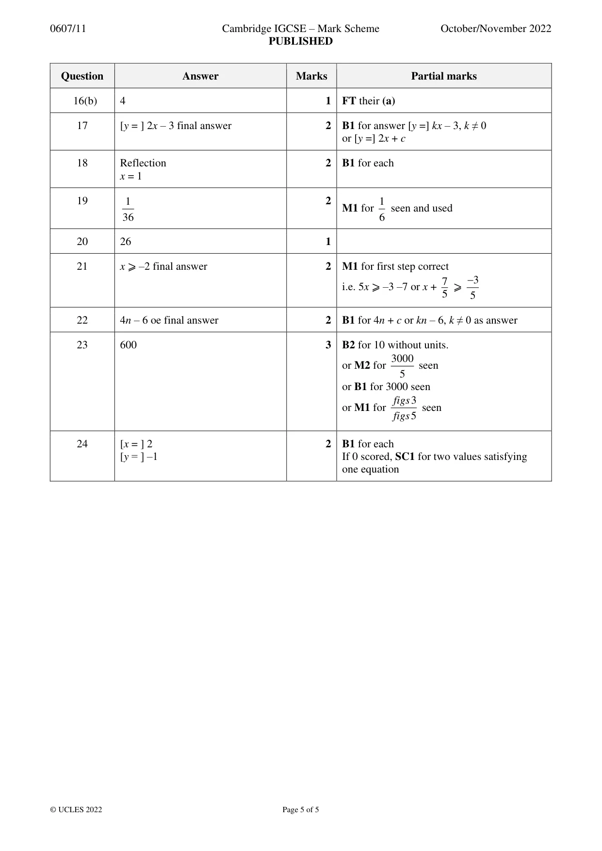 Mark scheme, page 5 of 5