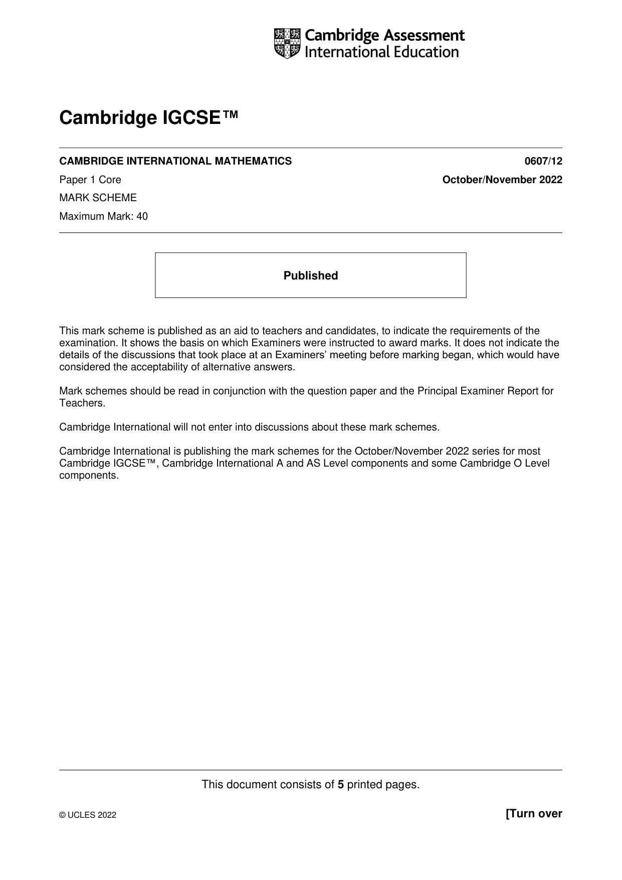Mark scheme, page 1 of 5