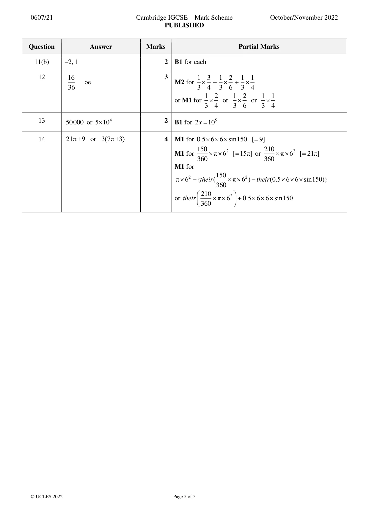 Mark scheme, page 5 of 5