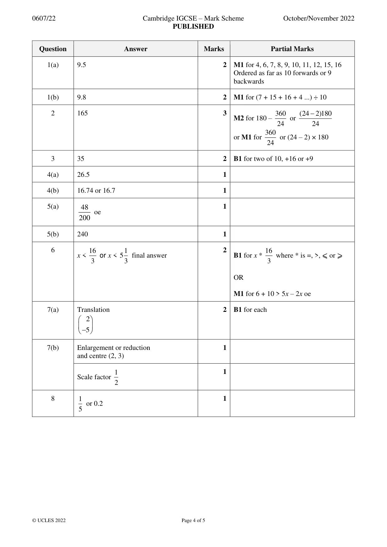 Mark scheme, page 4 of 5
