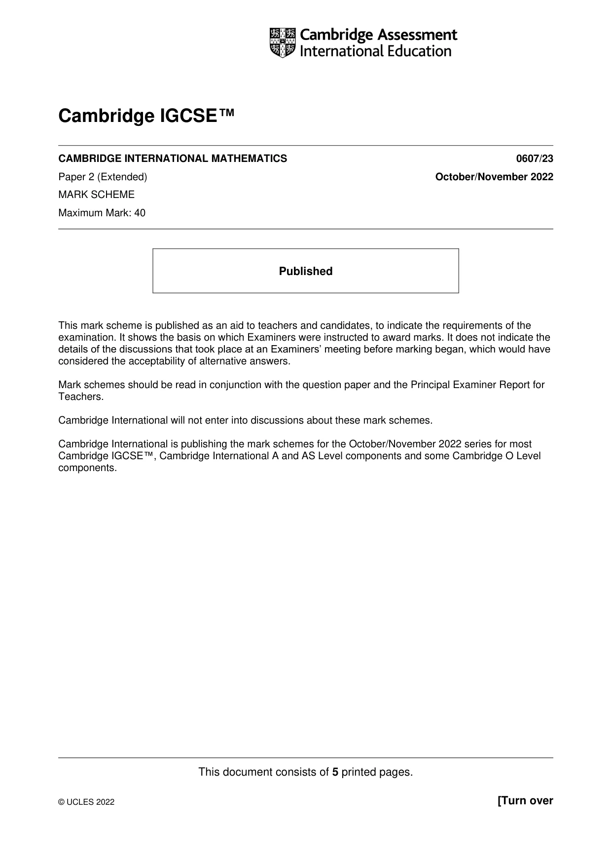 Mark scheme, page 1 of 5