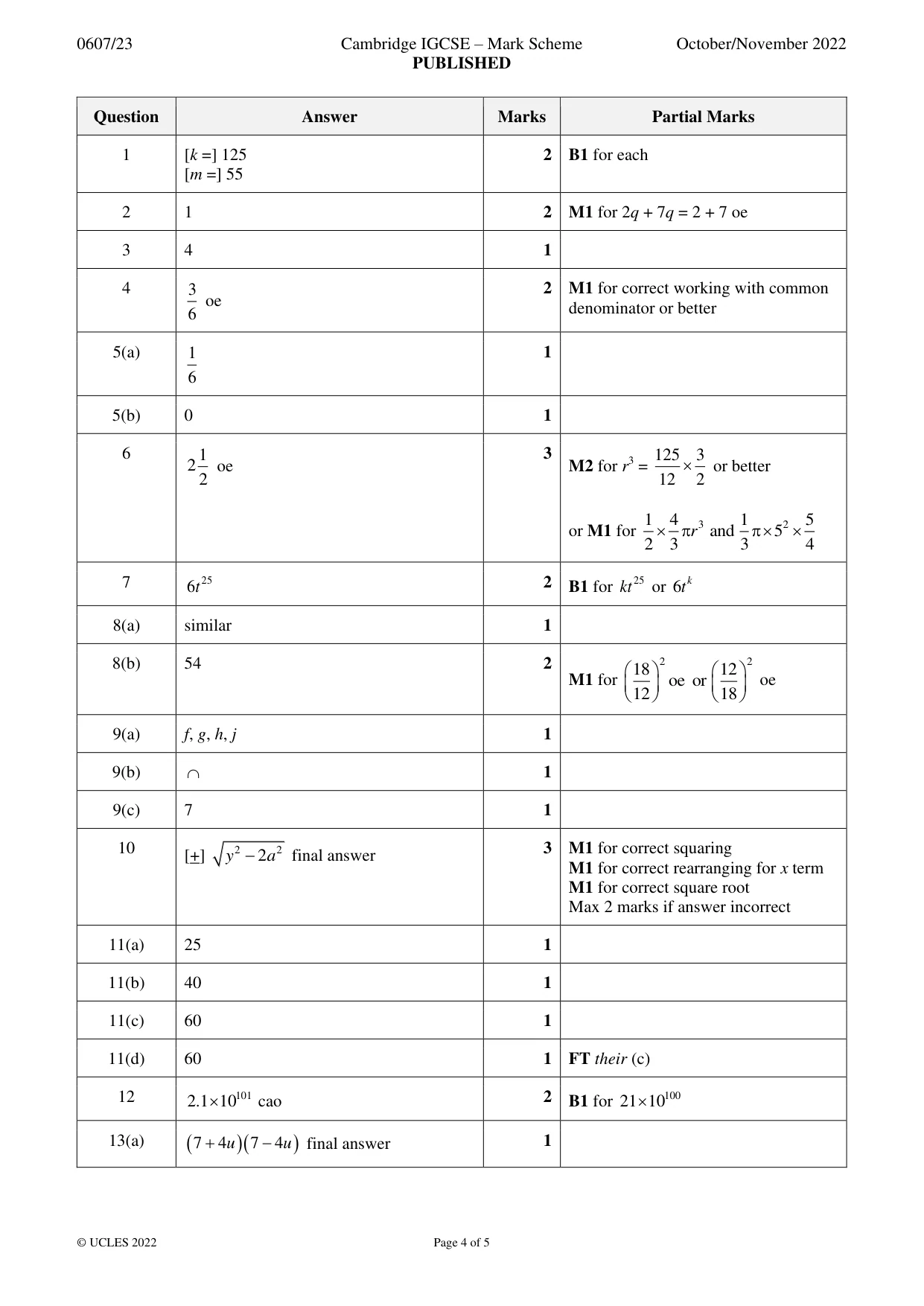 Mark scheme, page 4 of 5