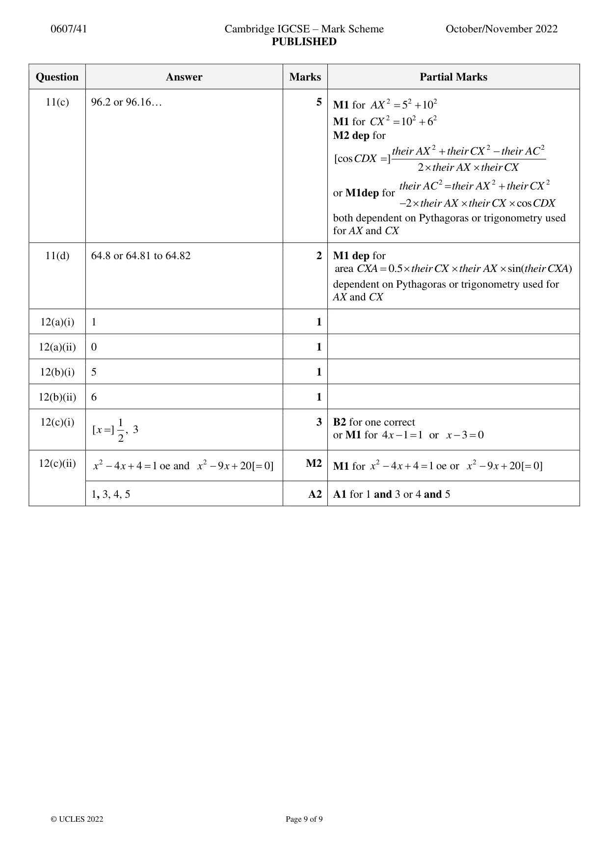 Mark scheme, page 9 of 9
