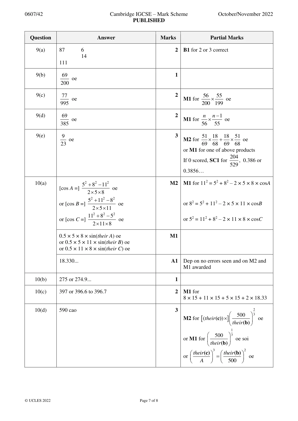 Mark scheme, page 7 of 8