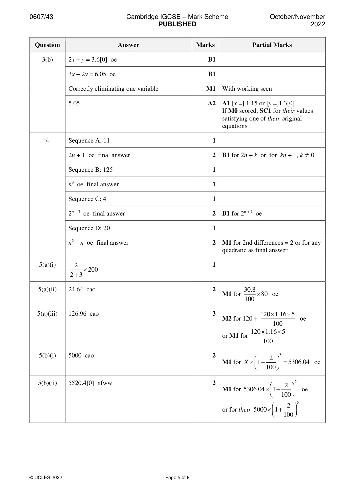 Mark scheme, page 5 of 9