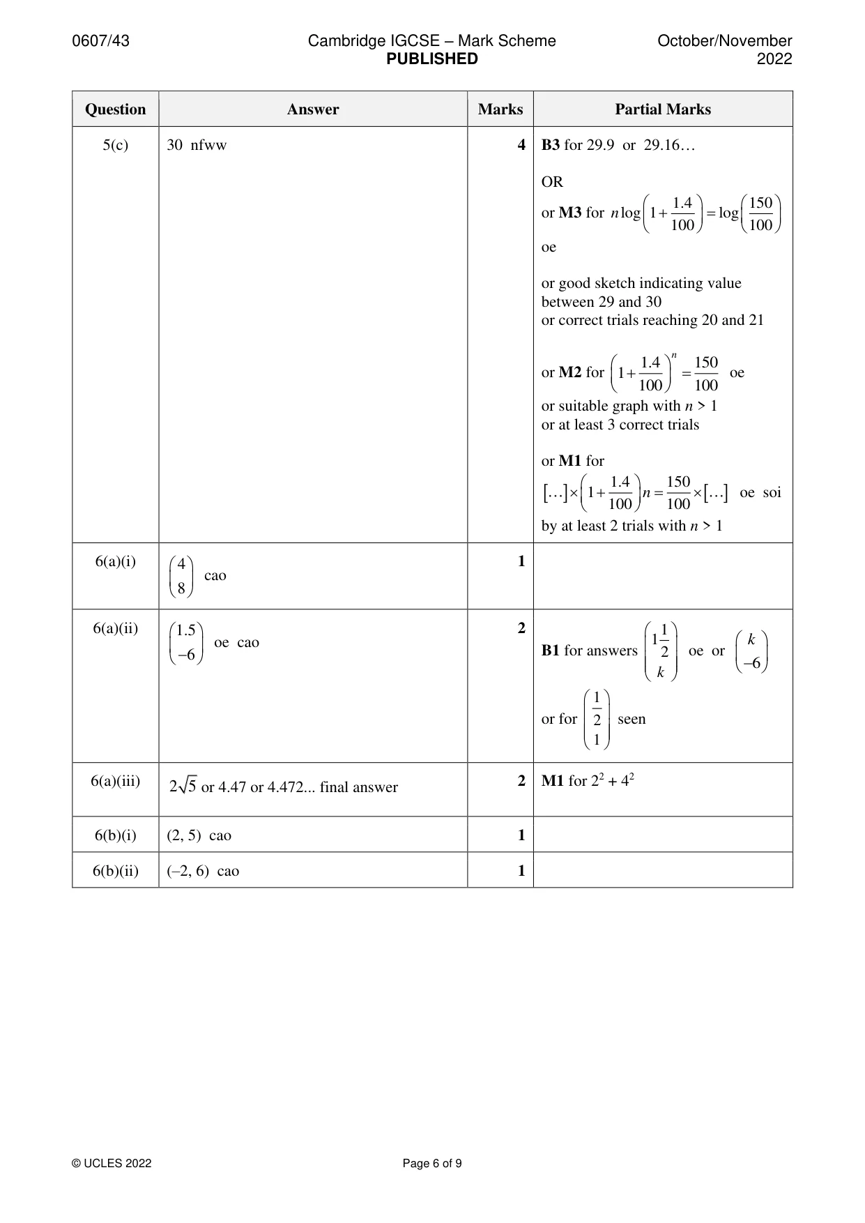 Mark scheme, page 6 of 9