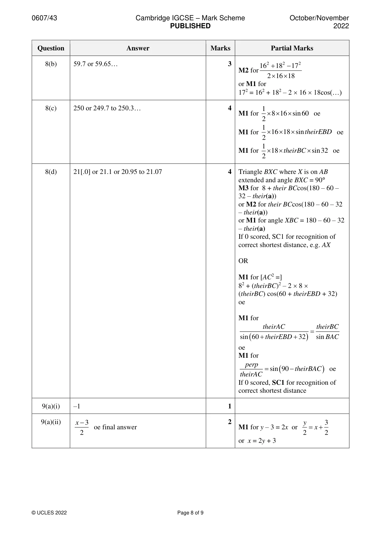 Mark scheme, page 8 of 9