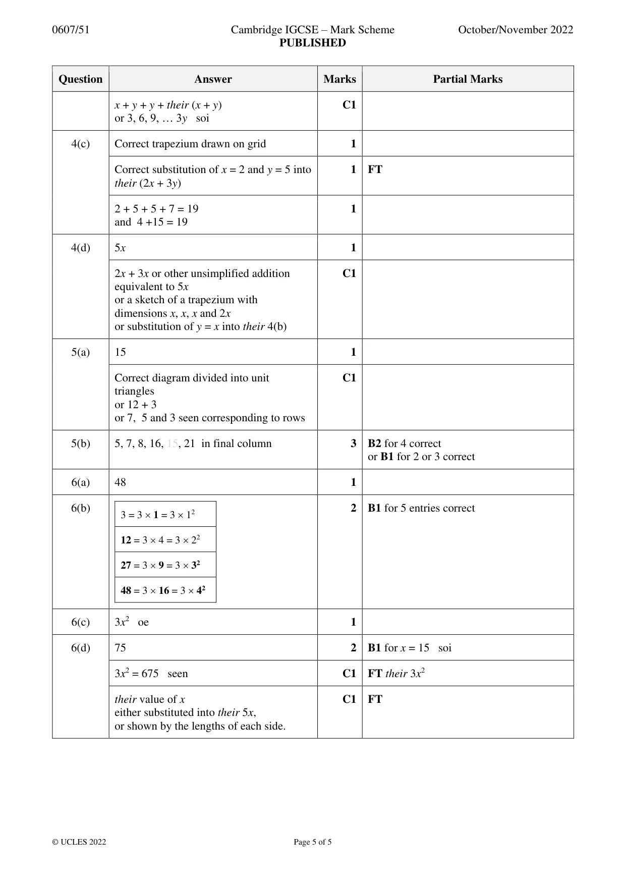 Mark scheme, page 5 of 5
