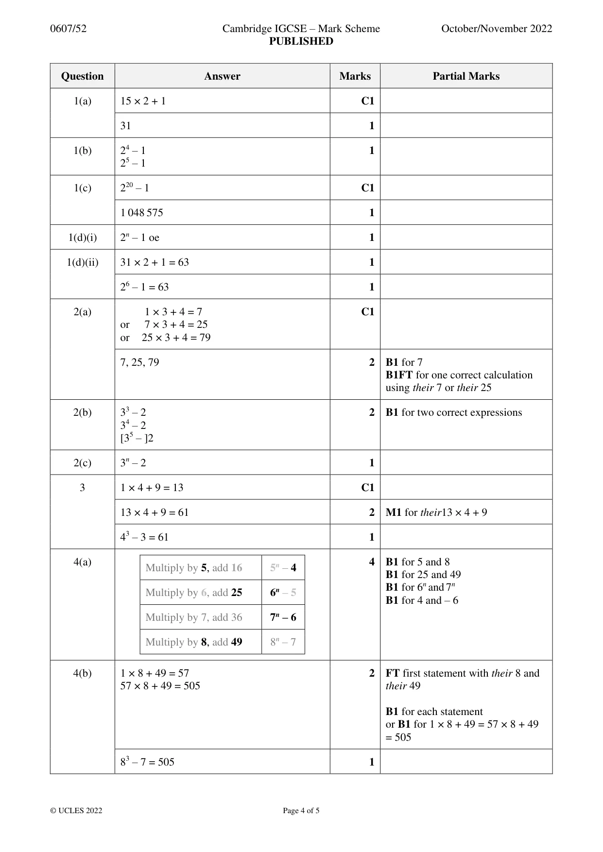 Mark scheme, page 4 of 5