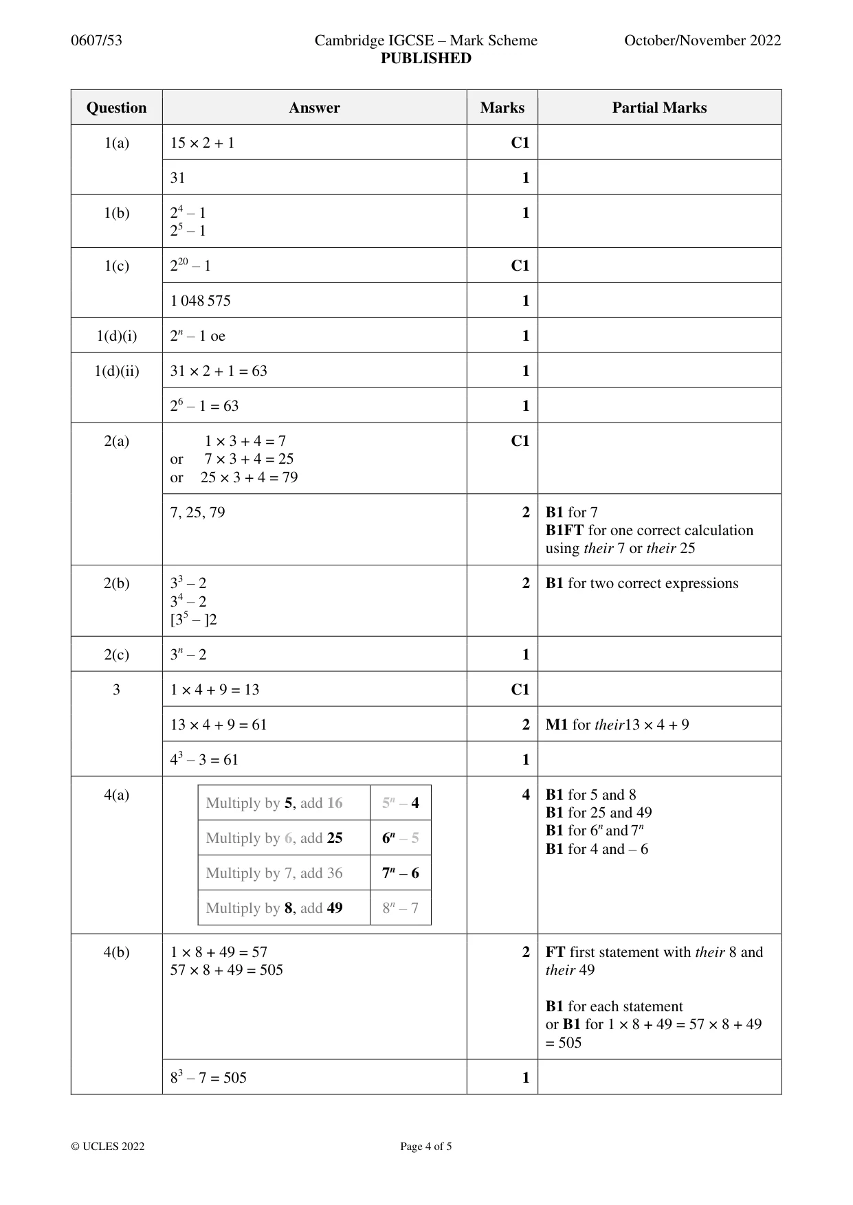 Mark scheme, page 4 of 5
