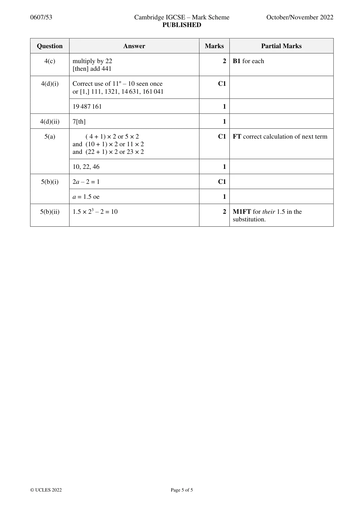 Mark scheme, page 5 of 5