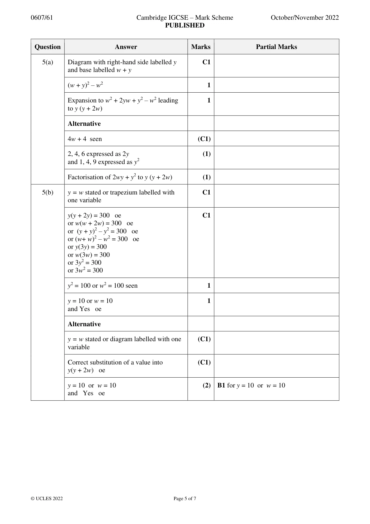 Mark scheme, page 5 of 7