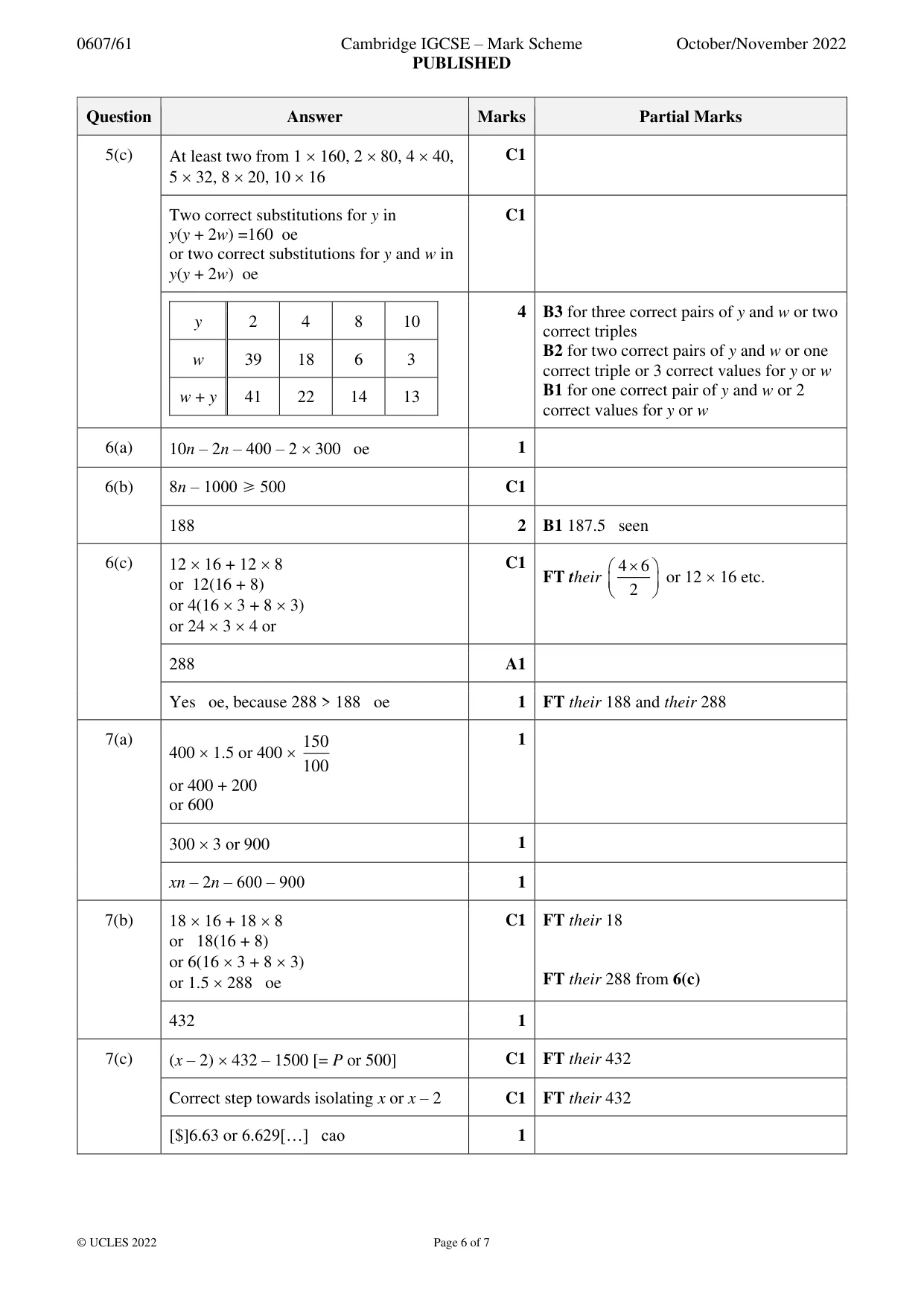 Mark scheme, page 6 of 7