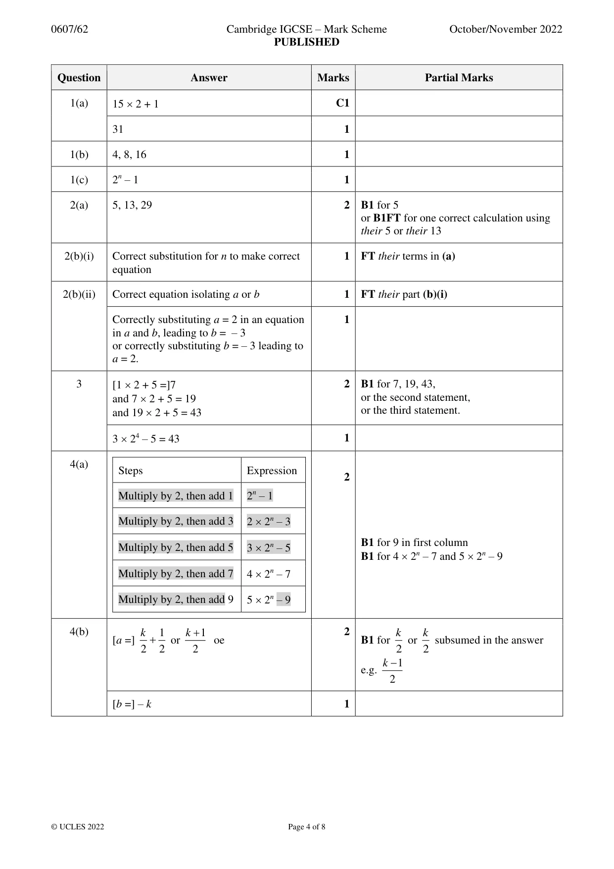 Mark scheme, page 4 of 8