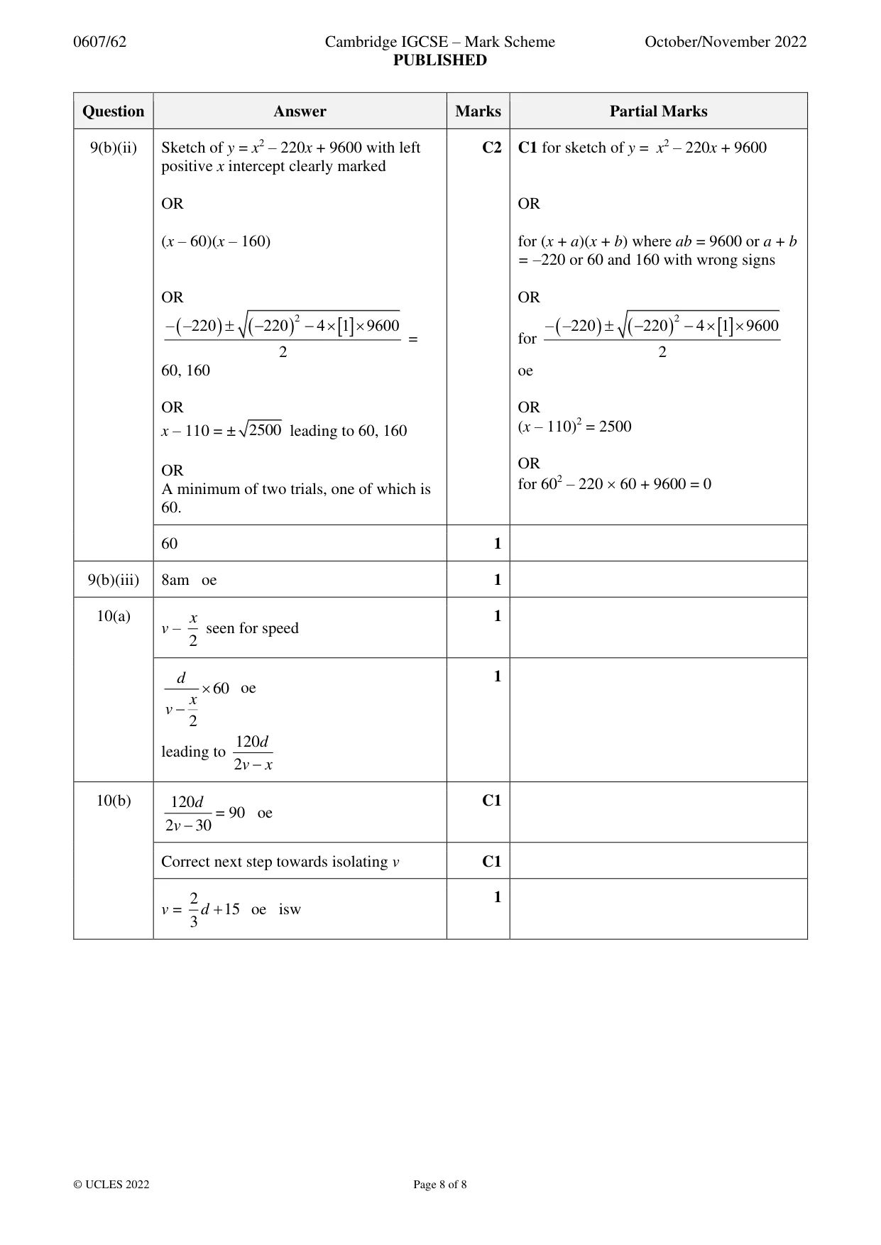 Mark scheme, page 8 of 8