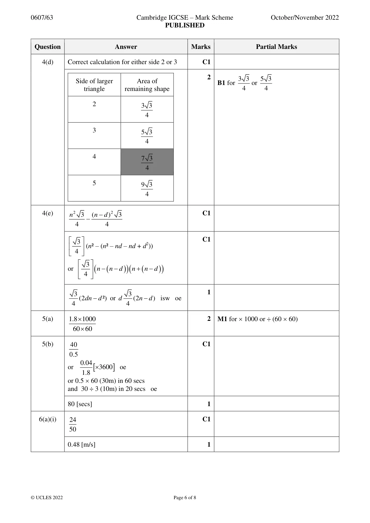 Mark scheme, page 6 of 8
