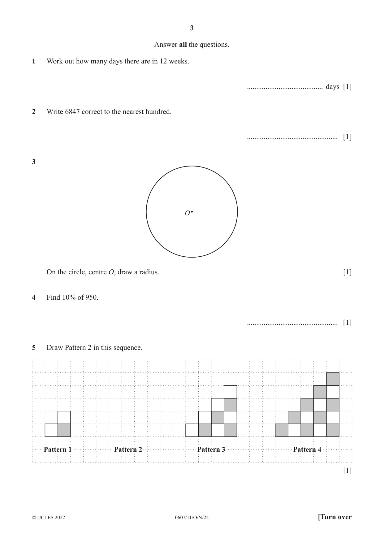 Cambridge IGCSE Mathematics - International 0607 2022 Oct/Nov Paper 1 · Variant 1 question paper, page 3 of 8