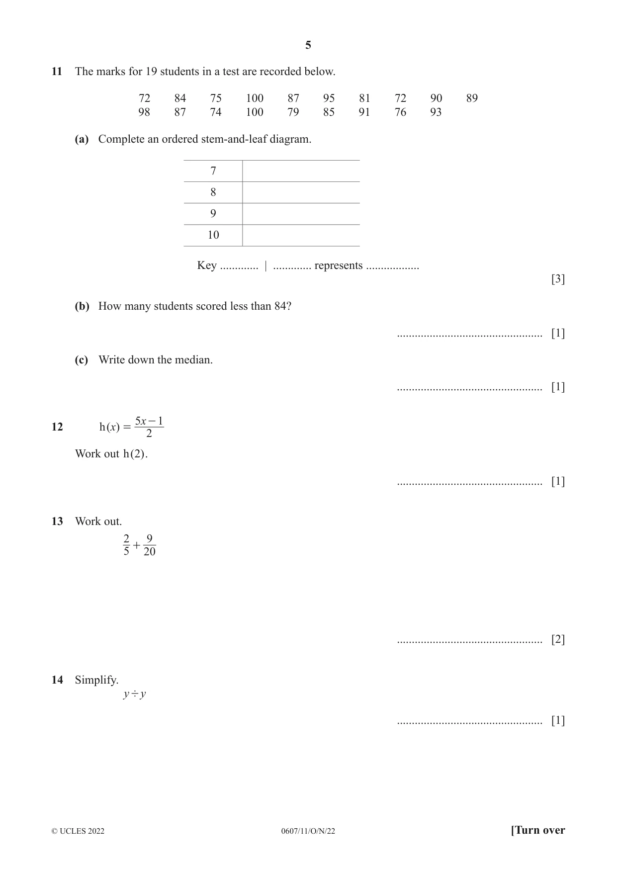 Cambridge IGCSE Mathematics - International 0607 2022 Oct/Nov Paper 1 · Variant 1 question paper, page 5 of 8