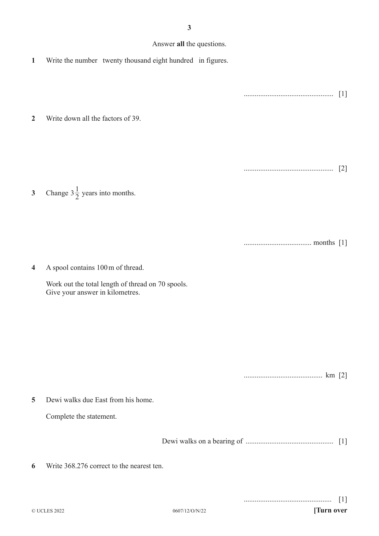 Cambridge IGCSE Mathematics - International 0607 2022 Oct/Nov Paper 1 · Variant 2 question paper, page 3 of 8