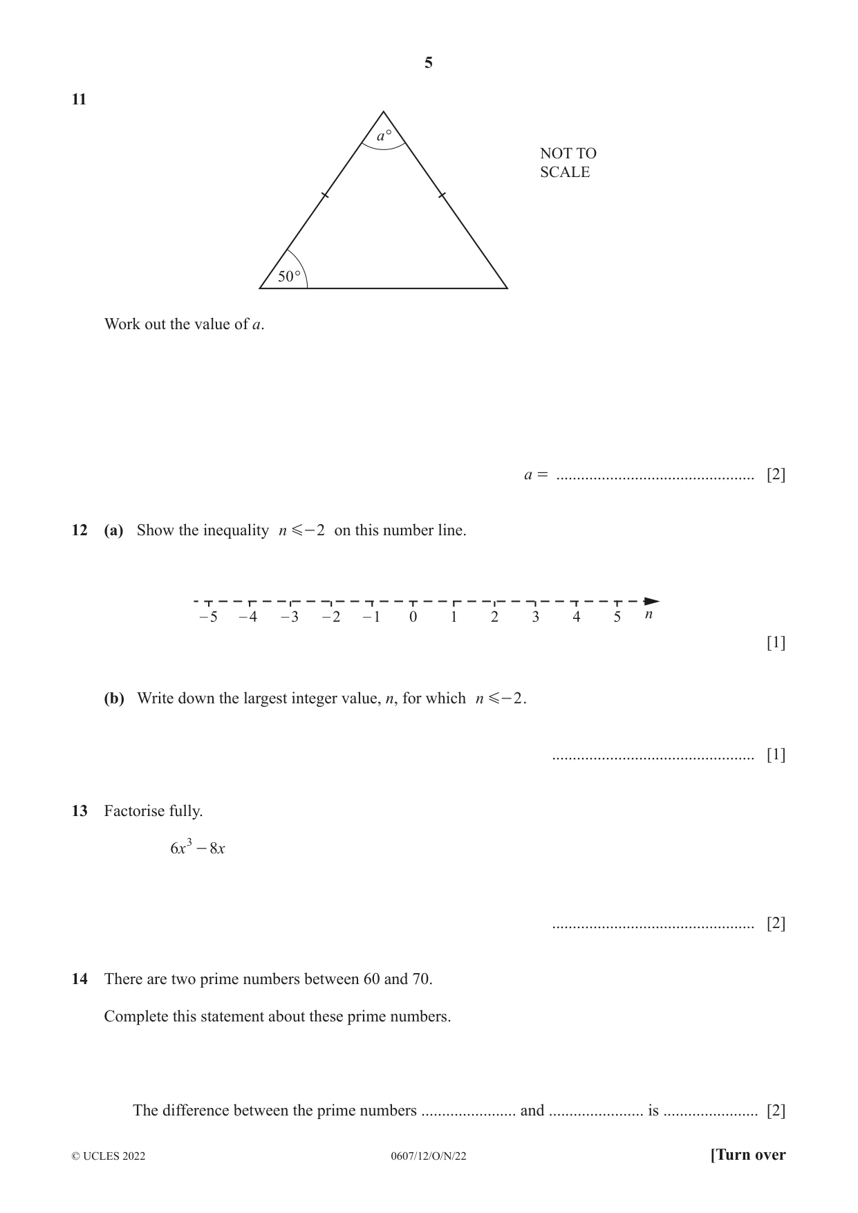Cambridge IGCSE Mathematics - International 0607 2022 Oct/Nov Paper 1 · Variant 2 question paper, page 5 of 8