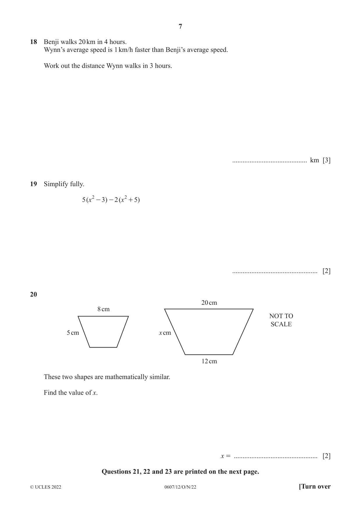 Cambridge IGCSE Mathematics - International 0607 2022 Oct/Nov Paper 1 · Variant 2 question paper, page 7 of 8