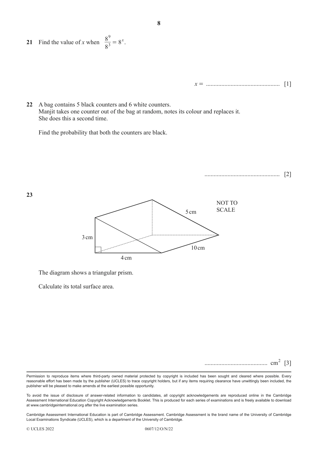 Cambridge IGCSE Mathematics - International 0607 2022 Oct/Nov Paper 1 · Variant 2 question paper, page 8 of 8