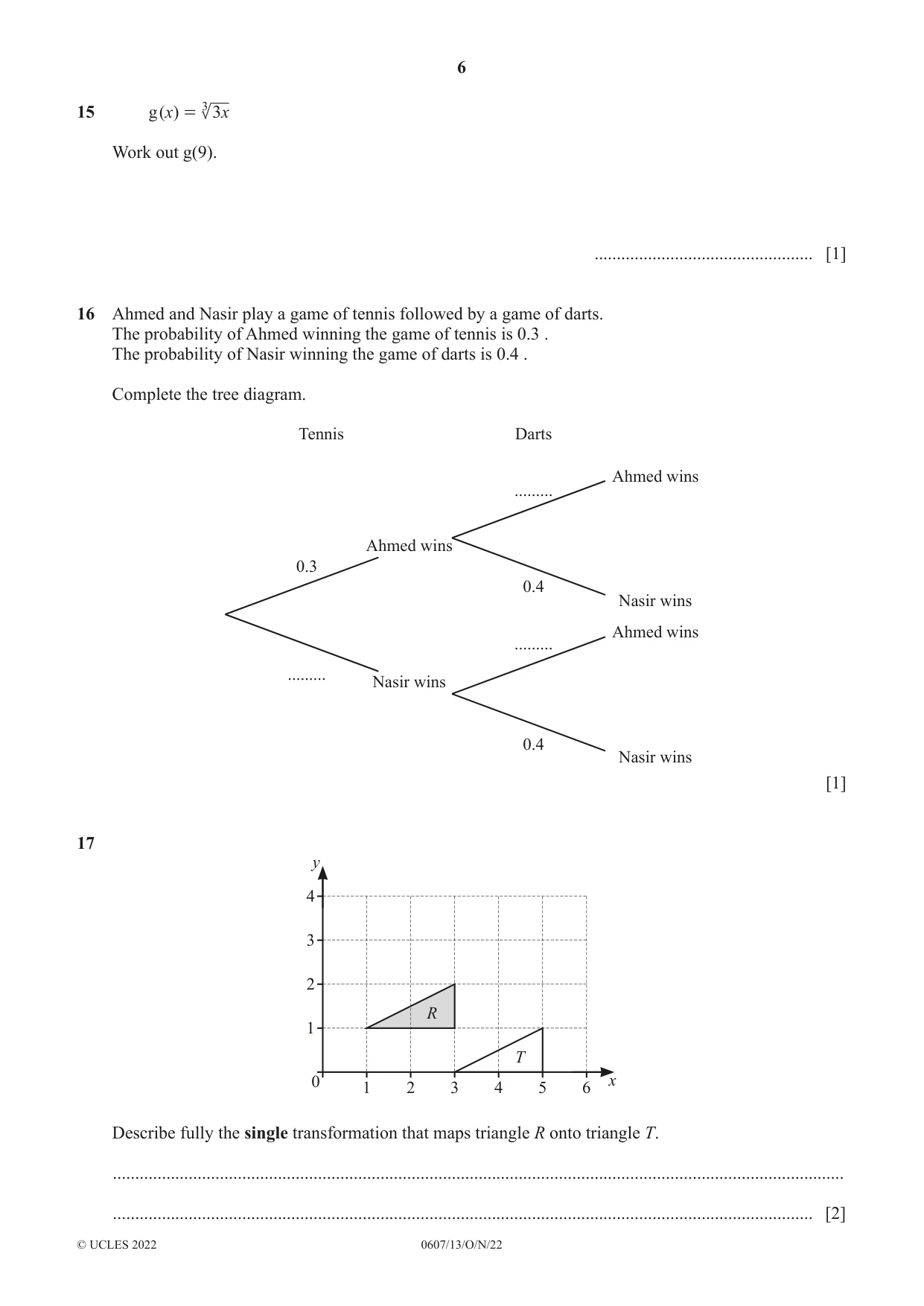 Cambridge IGCSE Mathematics - International 0607 2022 Oct/Nov Paper 1 · Variant 3 question paper, page 6 of 8