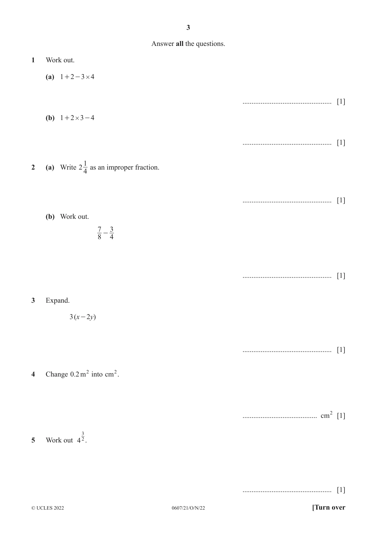 Cambridge IGCSE Mathematics - International 0607 2022 Oct/Nov Paper 2 · Variant 1 question paper, page 3 of 8