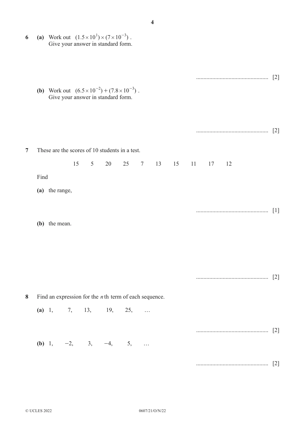 Cambridge IGCSE Mathematics - International 0607 2022 Oct/Nov Paper 2 · Variant 1 question paper, page 4 of 8
