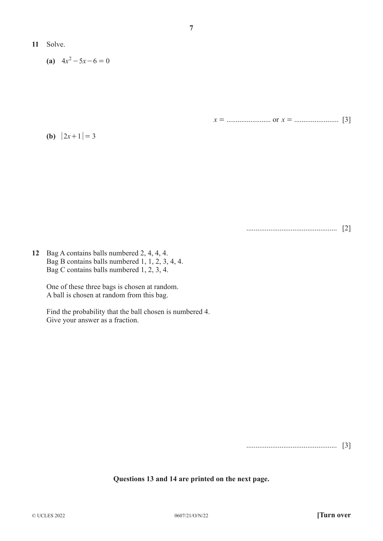 Cambridge IGCSE Mathematics - International 0607 2022 Oct/Nov Paper 2 · Variant 1 question paper, page 7 of 8