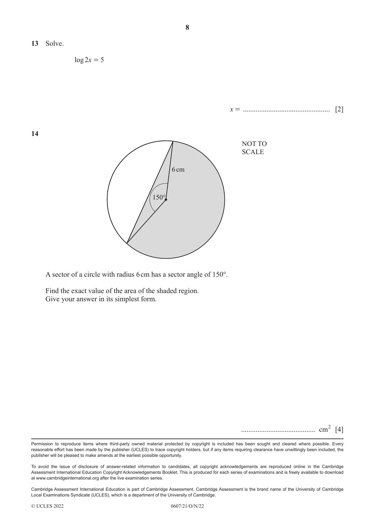 Cambridge IGCSE Mathematics - International 0607 2022 Oct/Nov Paper 2 · Variant 1 question paper, page 8 of 8