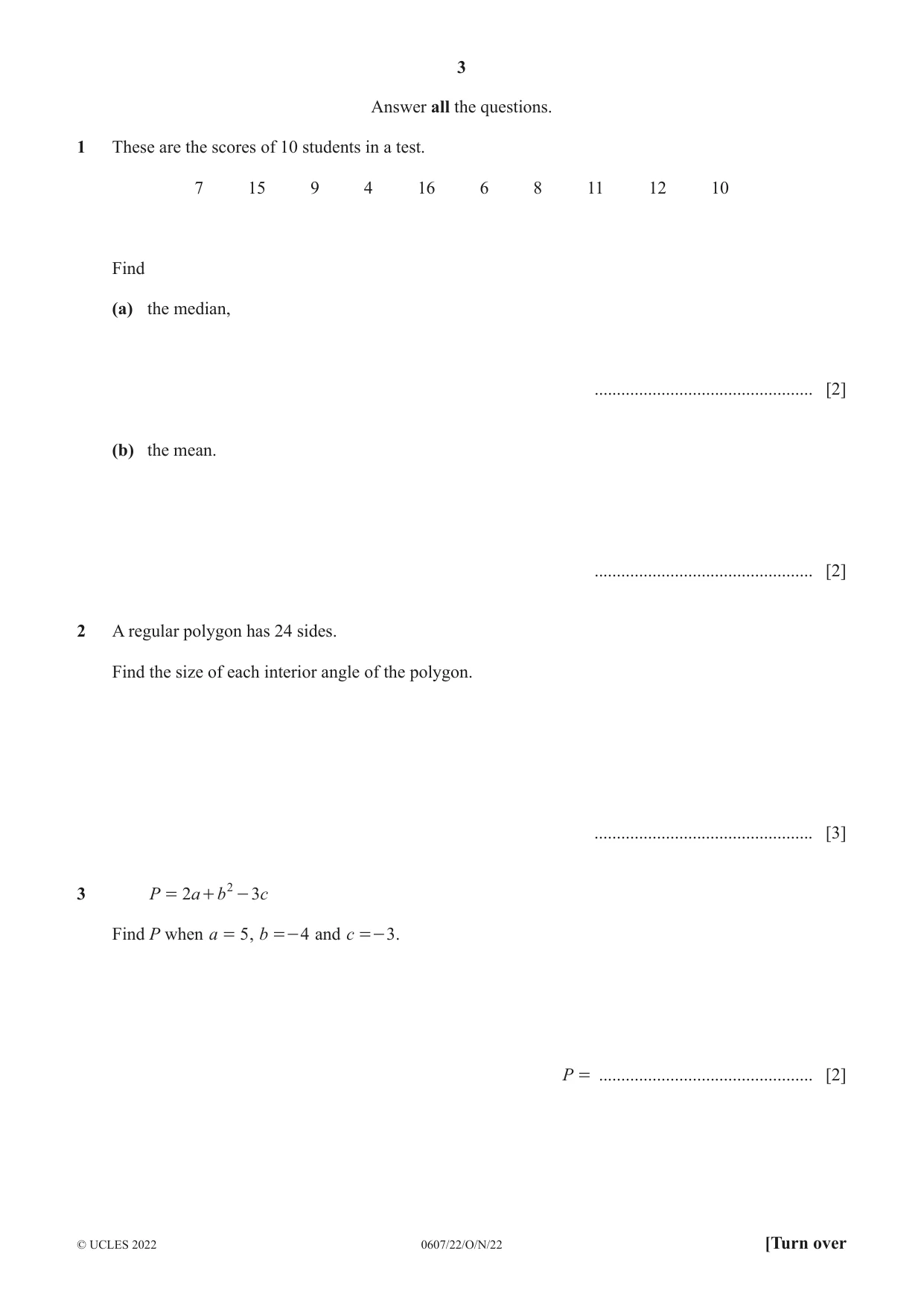 Cambridge IGCSE Mathematics - International 0607 2022 Oct/Nov Paper 2 · Variant 2 question paper, page 3 of 8