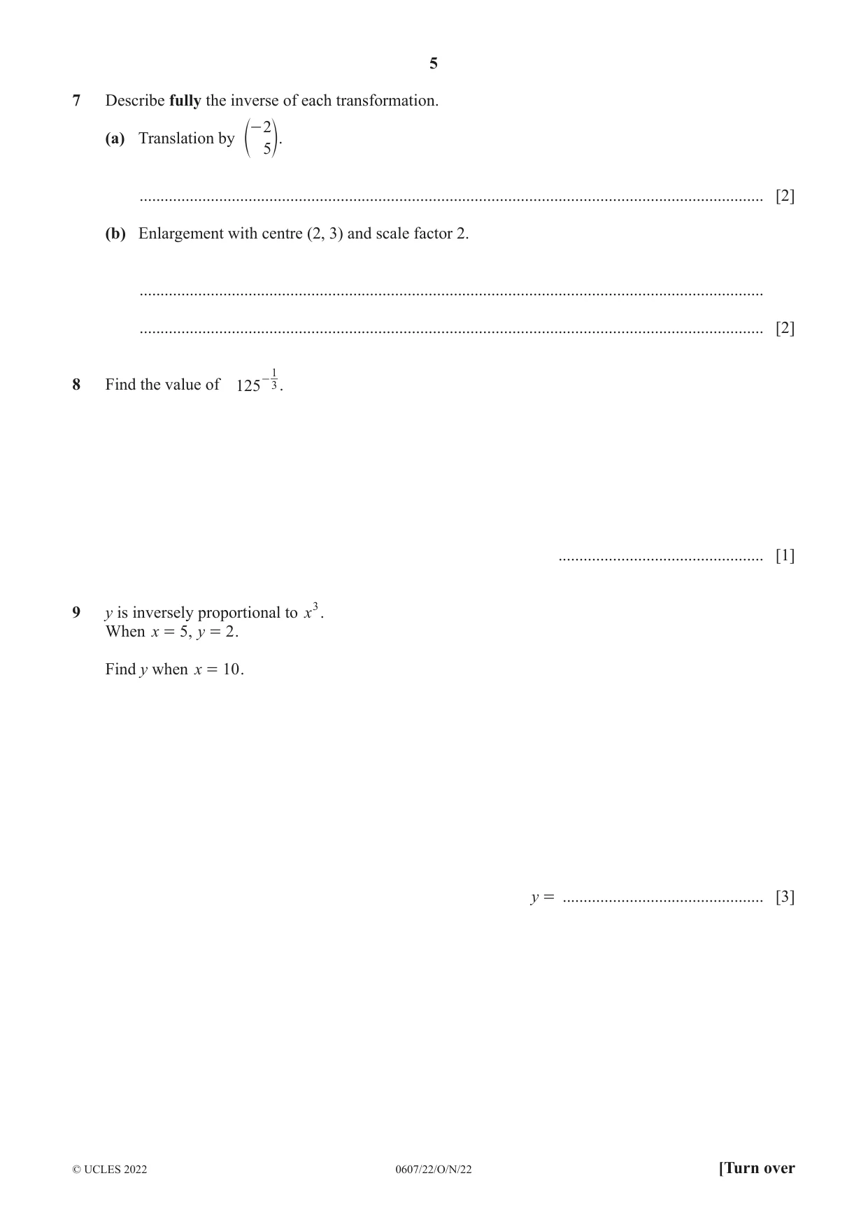 Cambridge IGCSE Mathematics - International 0607 2022 Oct/Nov Paper 2 · Variant 2 question paper, page 5 of 8
