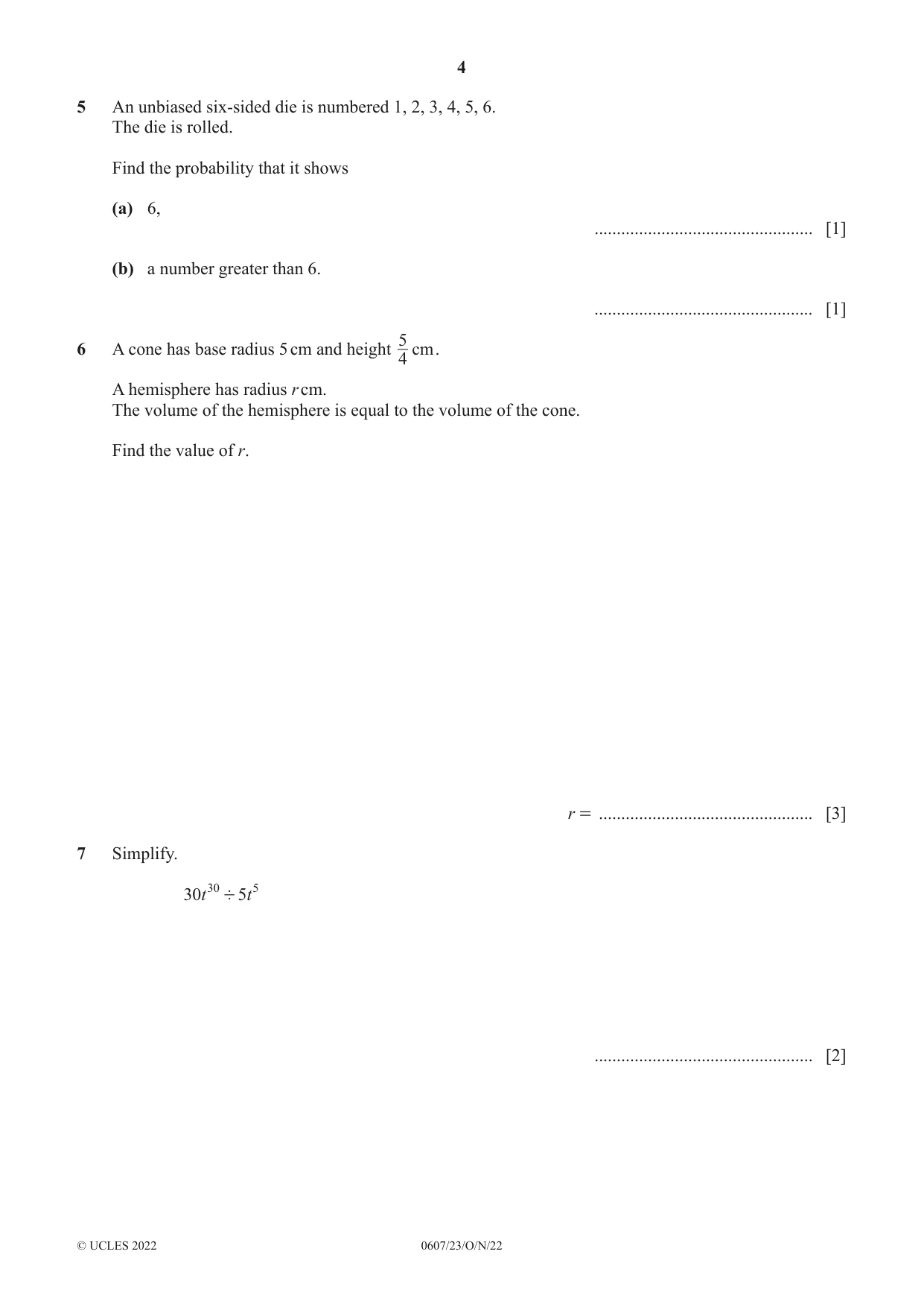 Cambridge IGCSE Mathematics - International 0607 2022 Oct/Nov Paper 2 · Variant 3 question paper, page 4 of 8