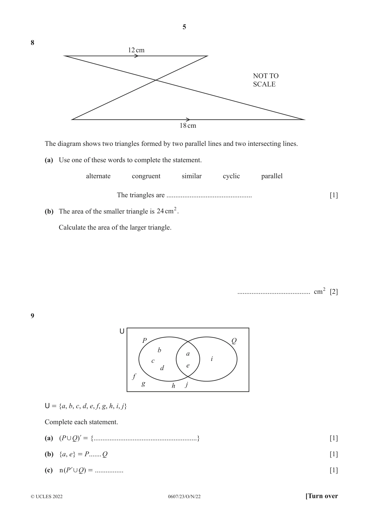 Cambridge IGCSE Mathematics - International 0607 2022 Oct/Nov Paper 2 · Variant 3 question paper, page 5 of 8