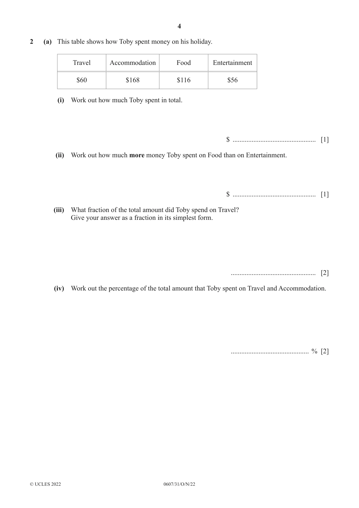 Cambridge IGCSE Mathematics - International 0607 2022 Oct/Nov Paper 3 · Variant 1 question paper, page 4 of 16