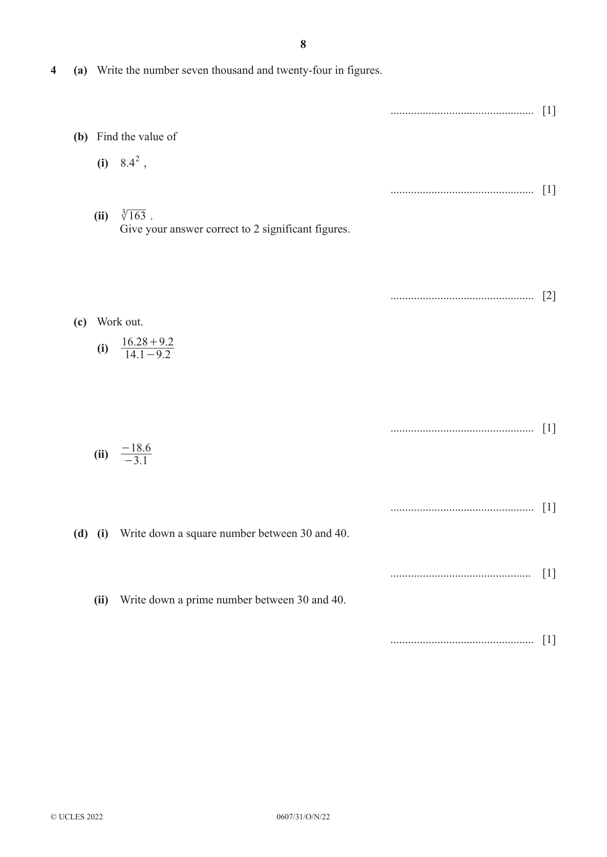 Cambridge IGCSE Mathematics - International 0607 2022 Oct/Nov Paper 3 · Variant 1 question paper, page 8 of 16