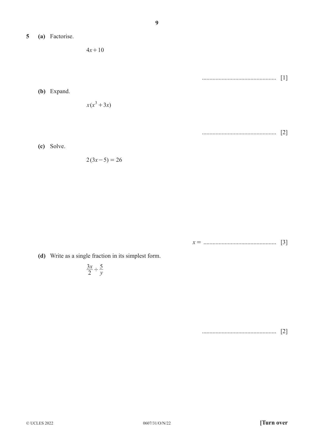 Cambridge IGCSE Mathematics - International 0607 2022 Oct/Nov Paper 3 · Variant 1 question paper, page 9 of 16