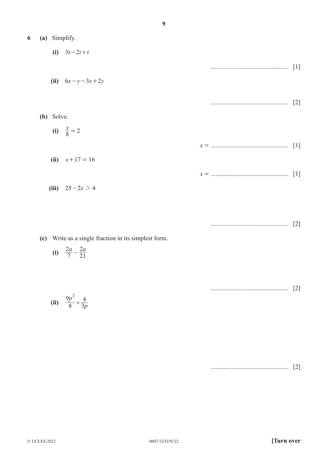 Cambridge IGCSE Mathematics - International 0607 2022 Oct/Nov Paper 3 · Variant 2 question paper, page 9 of 16