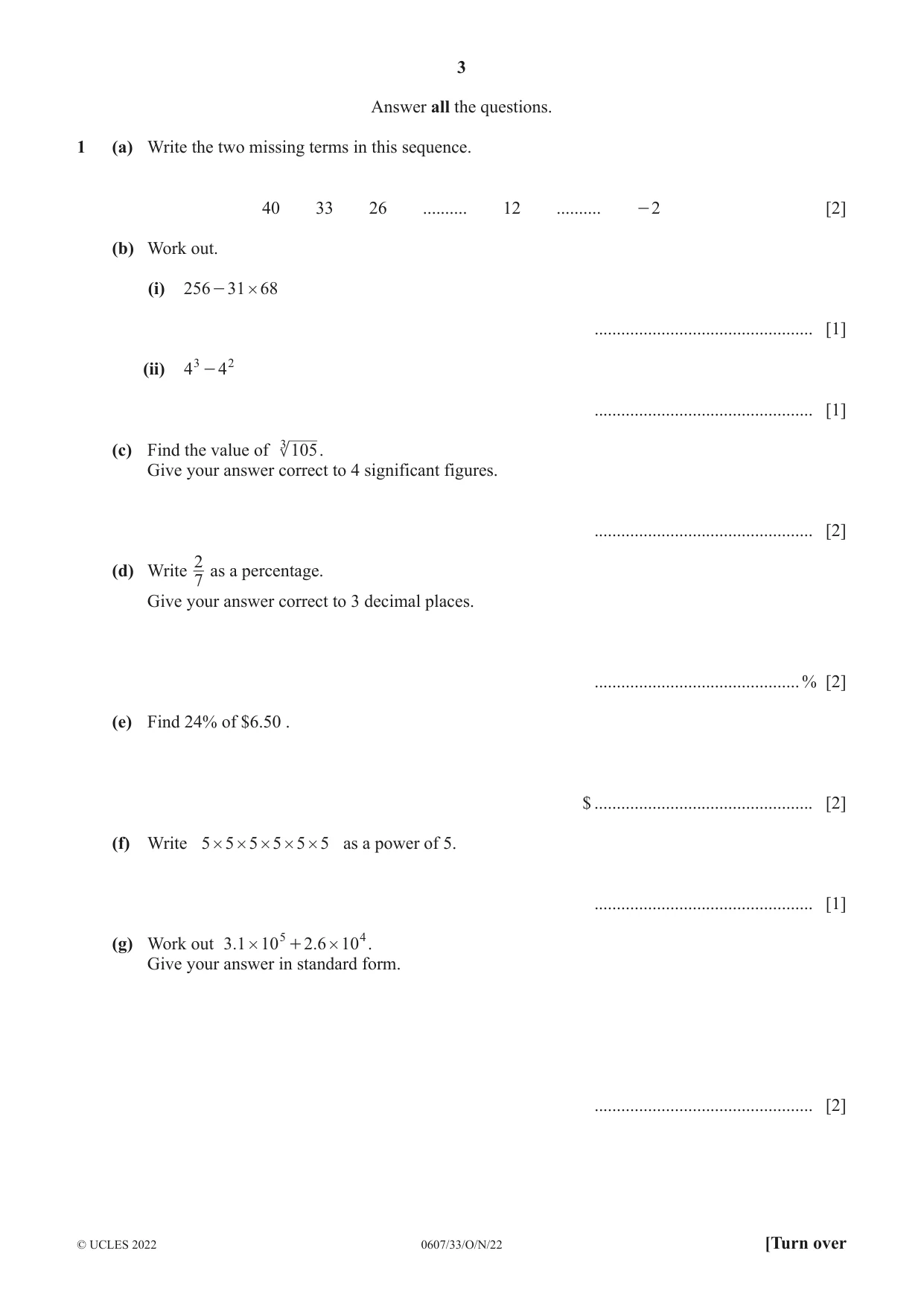 Cambridge IGCSE Mathematics - International 0607 2022 Oct/Nov Paper 3 · Variant 3 question paper, page 3 of 16